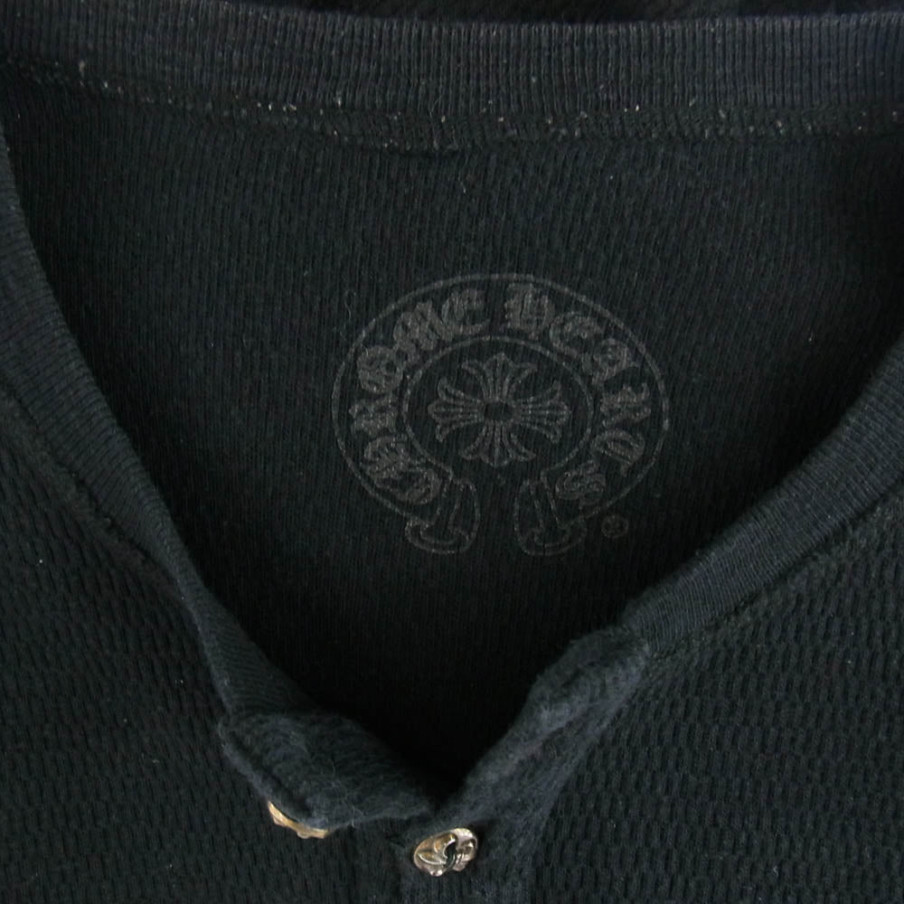 CHROME HEARTS クロムハーツ（原本有） 国内正規品 BS FLARE BUTTON THERMAL HENLY LS BSフレアボタン 袖クロスパッチ ハニカムサーマル ヘンリーネック カットソー  長袖 Tシャツ ブラック ブラック系【中古】