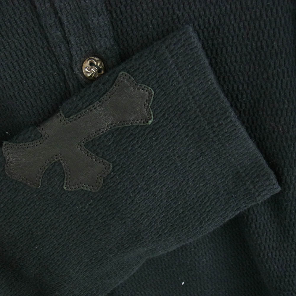 CHROME HEARTS クロムハーツ（原本有） 国内正規品 BS FLARE BUTTON THERMAL HENLY LS BSフレアボタン 袖クロスパッチ ハニカムサーマル ヘンリーネック カットソー  長袖 Tシャツ ブラック ブラック系【中古】