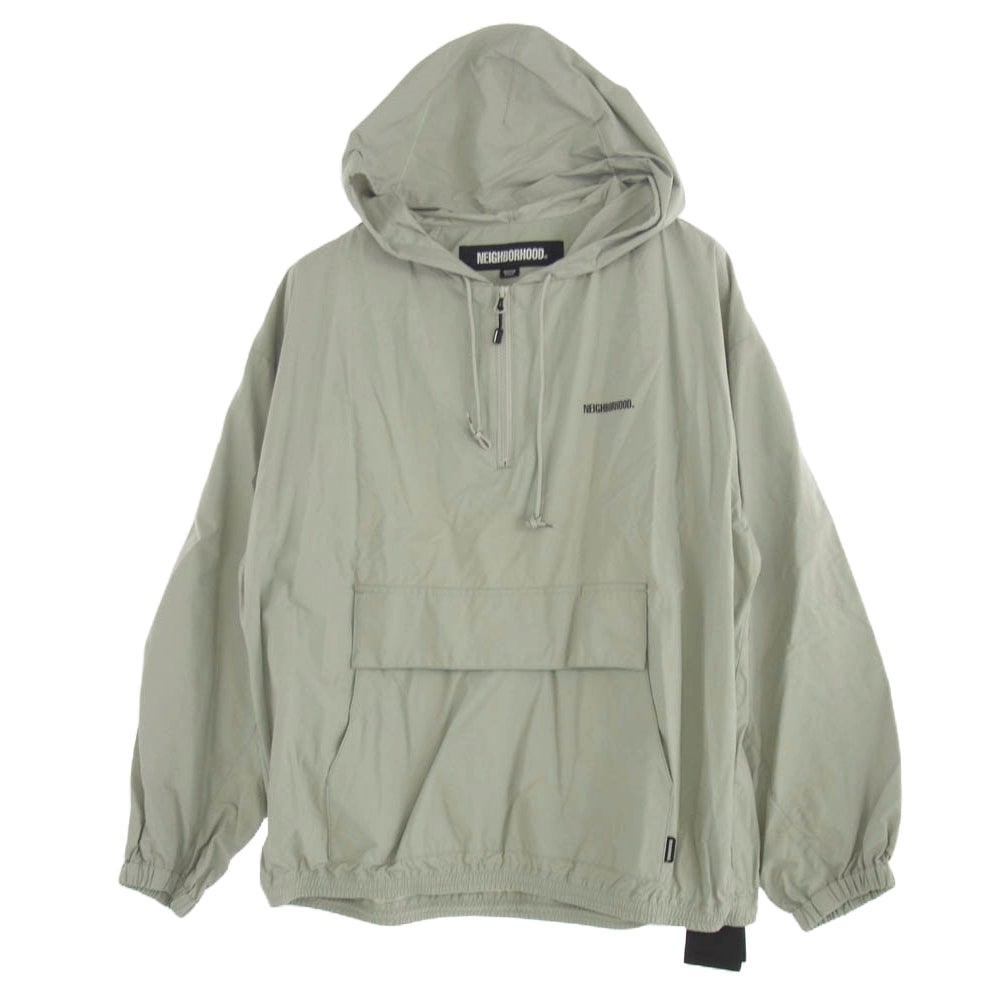 NEIGHBORHOOD ネイバーフッド 22AW 222TSNH-JKM02 ANORAK JKT バック ロゴプリント ナイロン アノラック ジャケット ライトグレー系 M【新古品】【未使用】【中古】