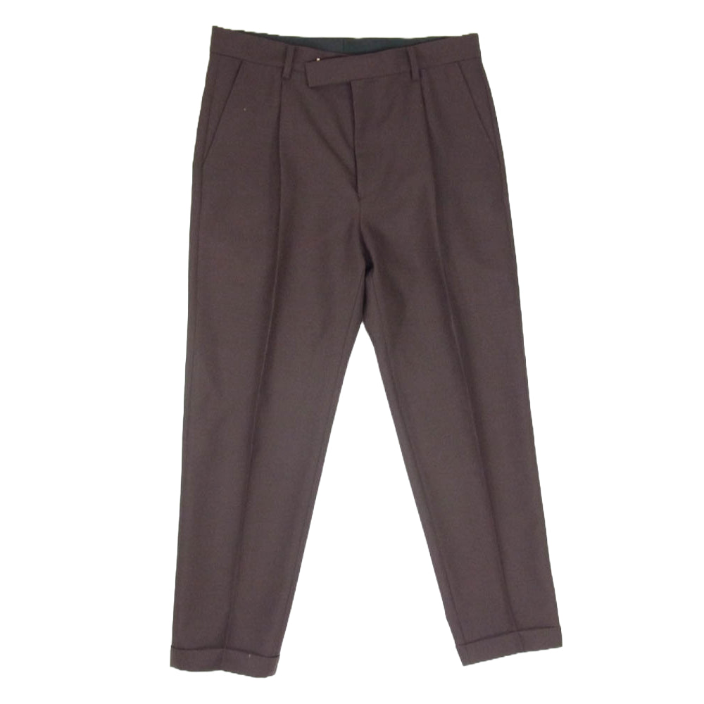 WACKO MARIA ワコマリア × DORMEUIL ドーメル モヘア混 ウール 1タック スラックスパンツ ブラウン系 L【中古】
