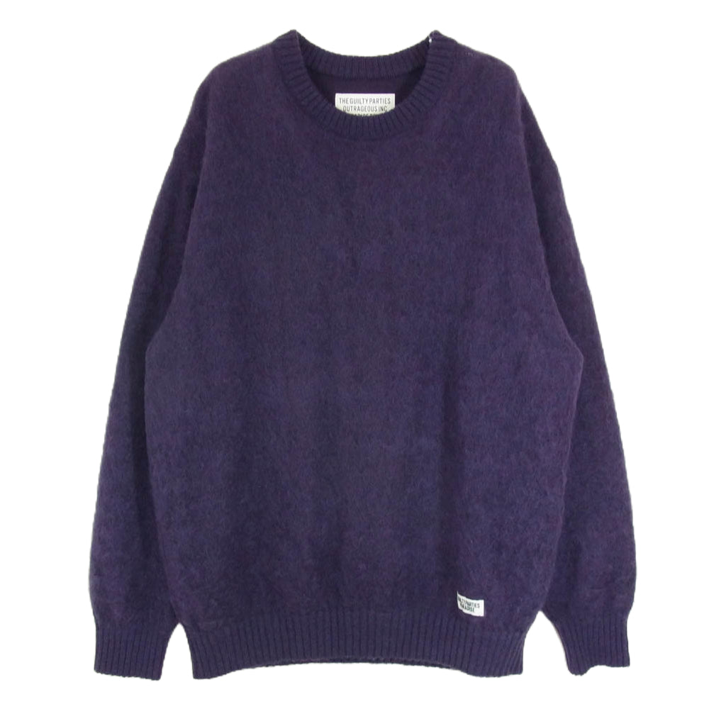 WACKO MARIA ワコマリア MOHAIR KNIT SWEATER モヘア混 クルーネック ニットセーター パープル系 L【中古】