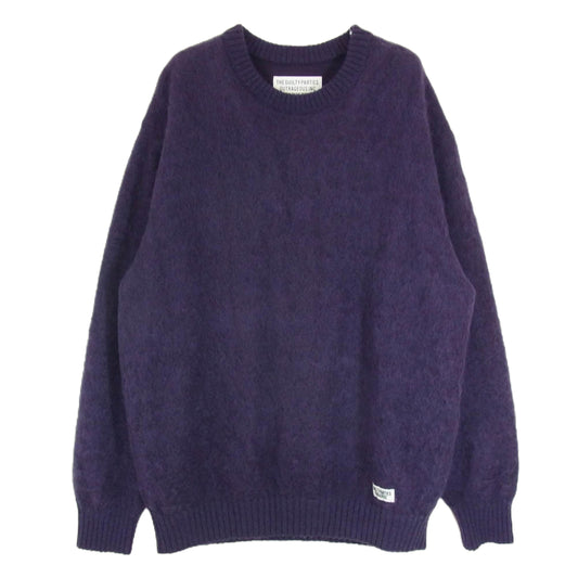 WACKO MARIA ワコマリア MOHAIR KNIT SWEATER モヘア混 クルーネック ニットセーター パープル系 L【中古】