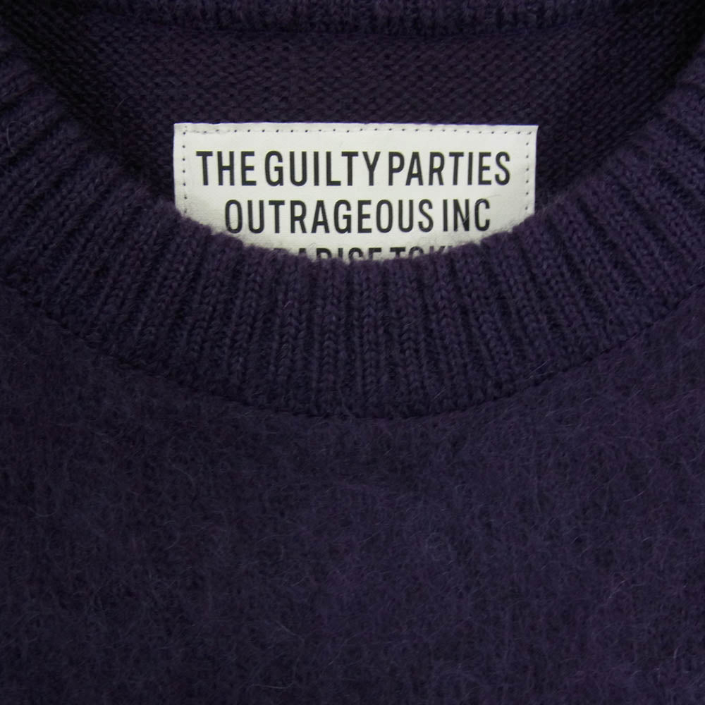 WACKO MARIA ワコマリア MOHAIR KNIT SWEATER モヘア混 クルーネック ニットセーター パープル系 L【中古】