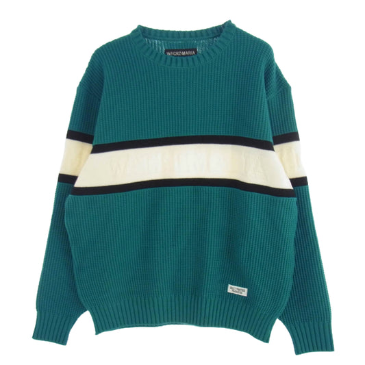 WACKO MARIA ワコマリア 24AW 24RW-WMK-KN05 LOGO JACQUARD KNIT SWEATER ロゴ ジャガード セーター グリーン系 XL【新古品】【未使用】【中古】