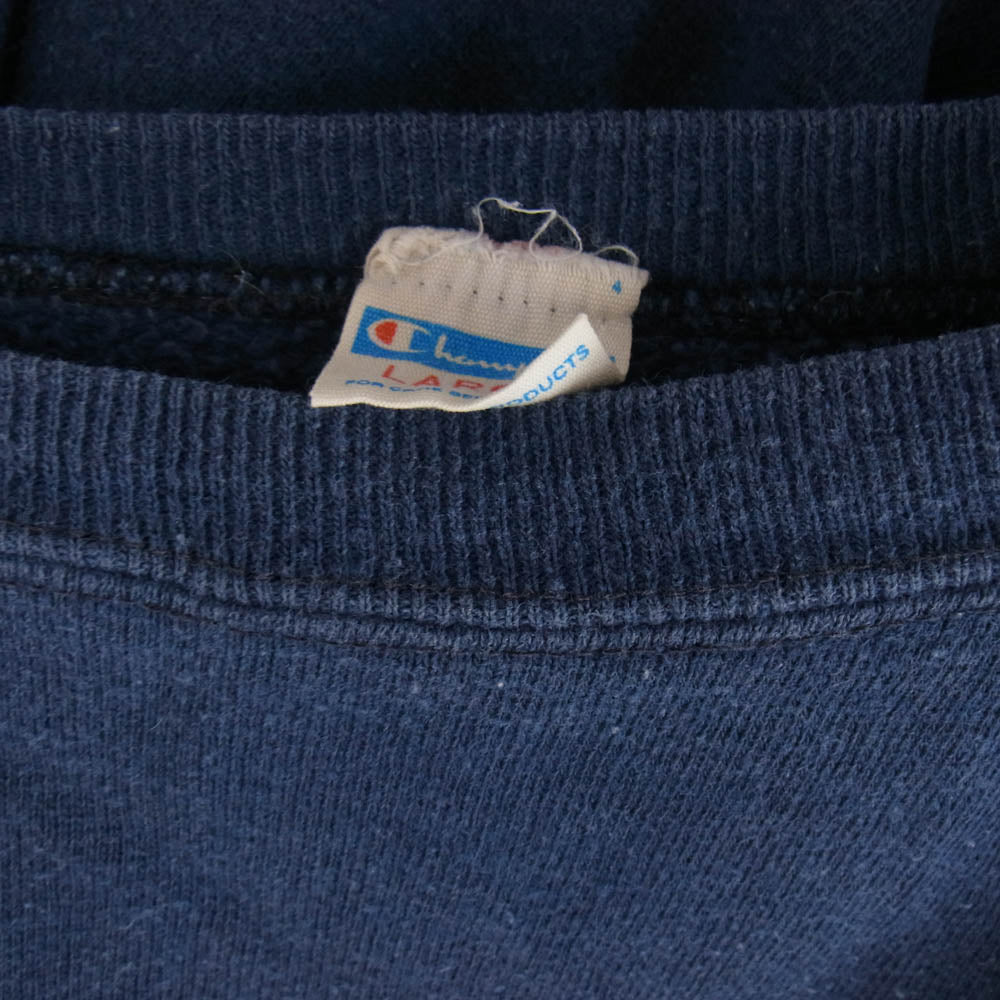 Champion チャンピオン 70's～80's USA製 バータグ後期 プリント スウェット ネイビー系 L【中古】
