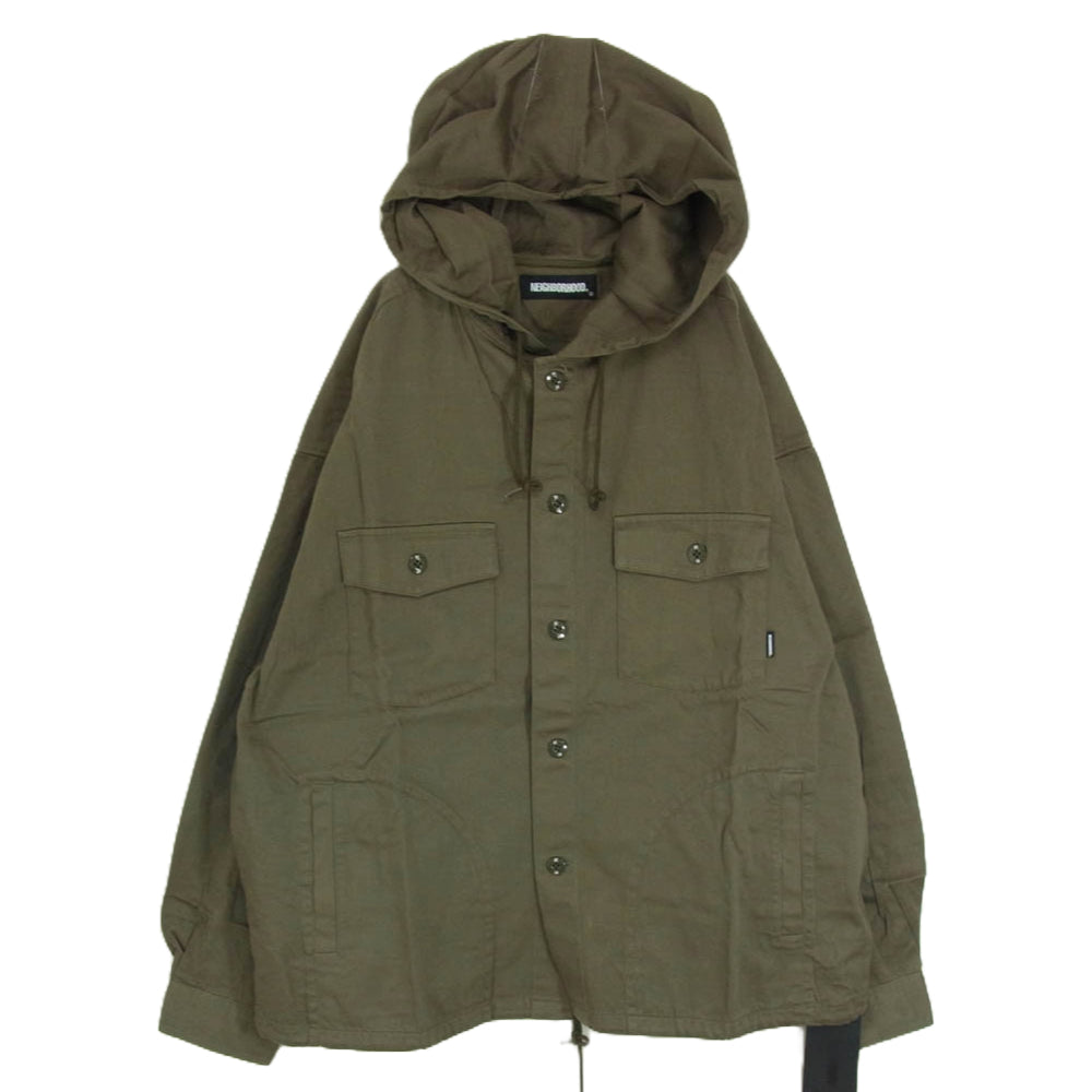 NEIGHBORHOOD ネイバーフッド 21AW 212AQNH-SHM01 21AW HOODED/C-SHIRT.LS フード付き シャツ ジャケット カーキ系 L【新古品】【未使用】【中古】