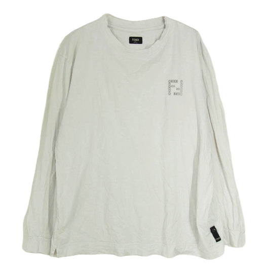 FENDI フェンディ ズッカ 胸ロゴ レースカットワーク 長袖 Tシャツ ホワイト系 XL【中古】