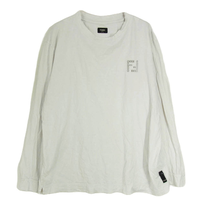FENDI フェンディ ズッカ 胸ロゴ レースカットワーク 長袖 Tシャツ ホワイト系 XL【中古】