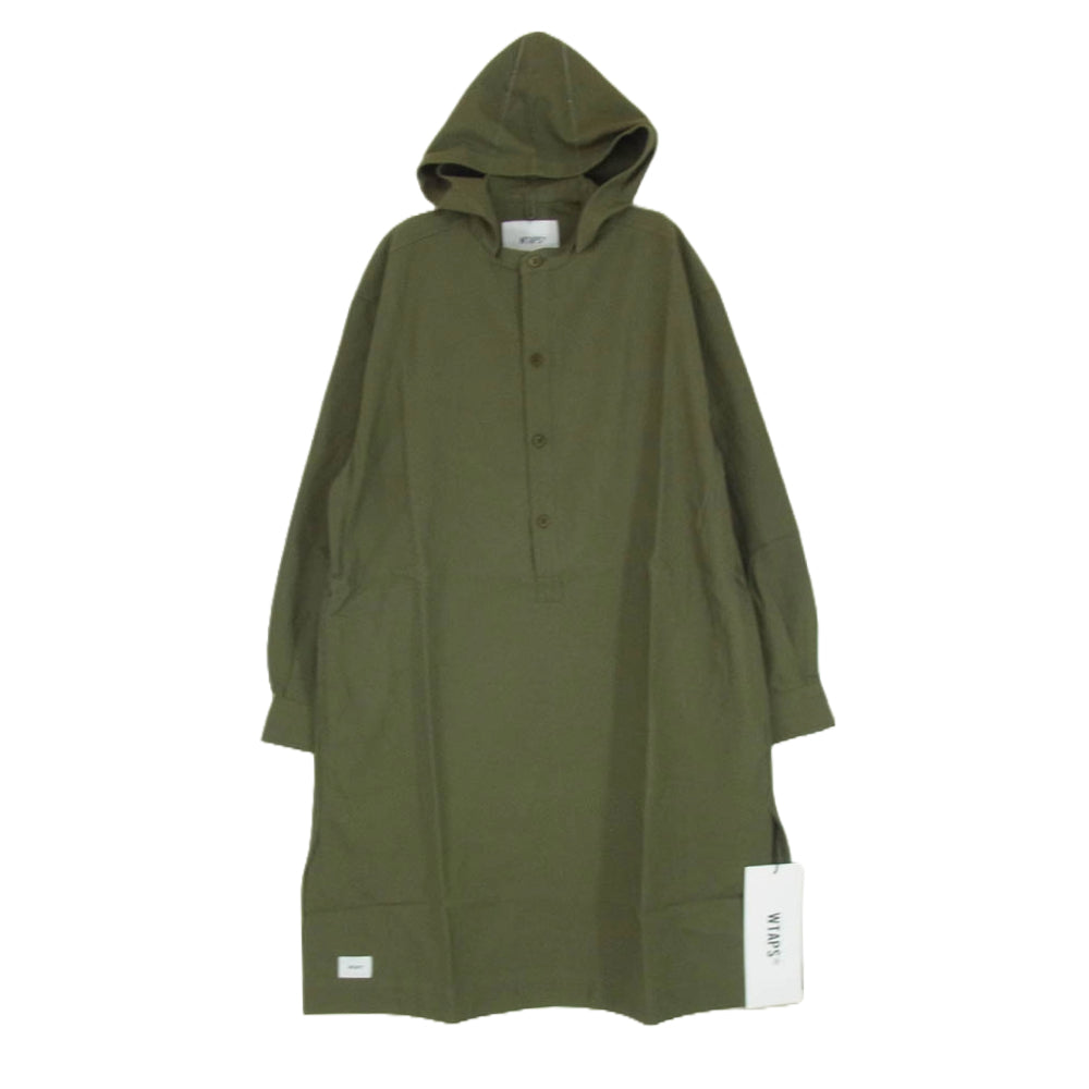 WTAPS ダブルタップス 20AW 202GWDT-SHM02 FALCONER LS COTTON TWILL コットンツイル フード付き ロングシャツ コート カーキ系 X01【美品】【中古】