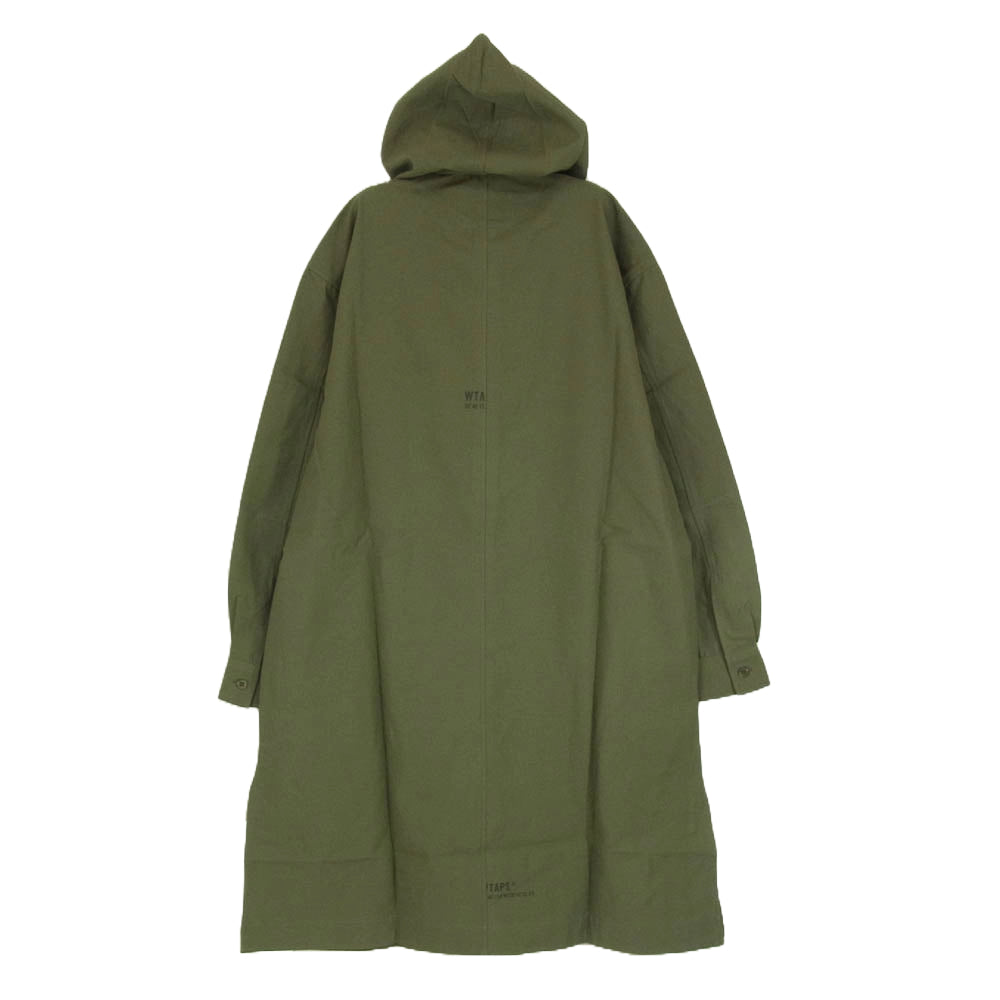WTAPS ダブルタップス 20AW 202GWDT-SHM02 FALCONER LS COTTON TWILL コットンツイル フード付き ロングシャツ コート カーキ系 X01【美品】【中古】