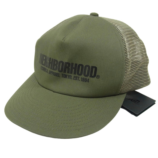 NEIGHBORHOOD ネイバーフッド 23SS 231YGNH-HT02S LOGO PRINT MESH CAP ロゴ プリント メッシュ キャップ カーキ系 F【新古品】【未使用】【中古】