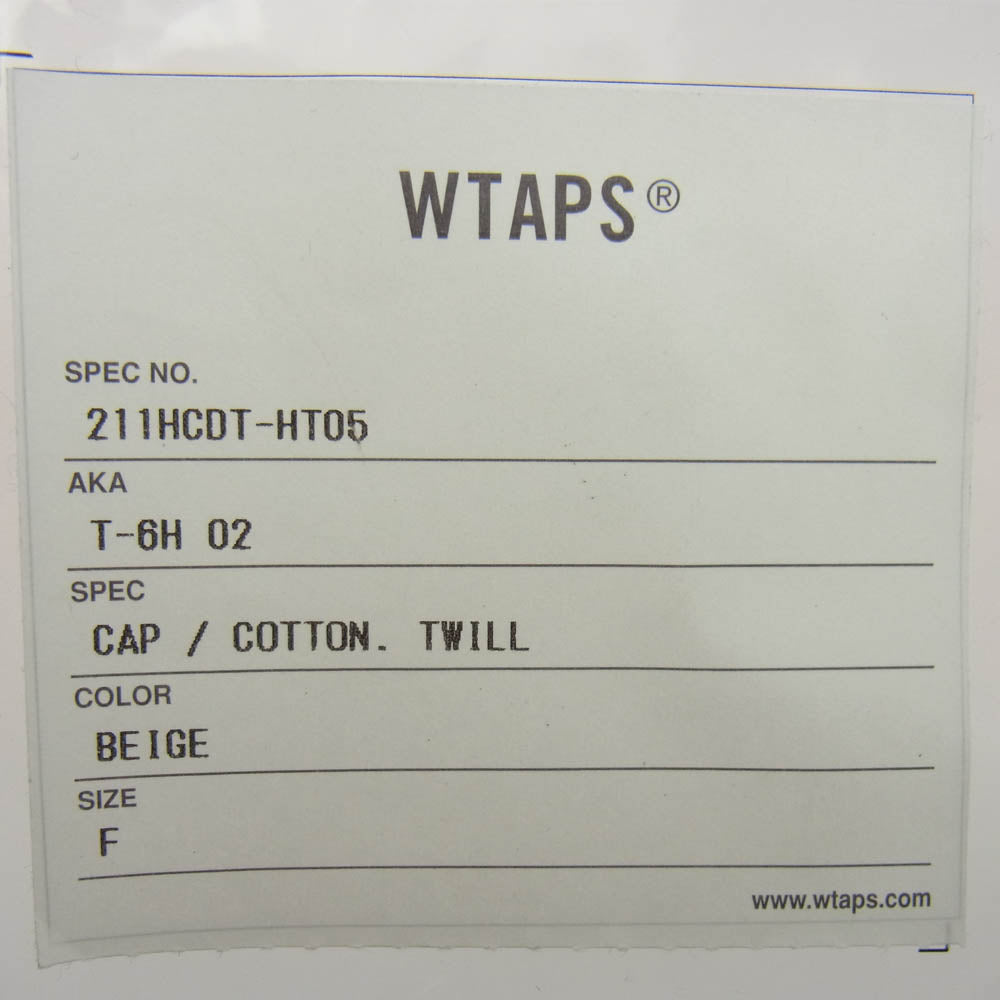 WTAPS ダブルタップス 21SS 211HCDT-HT05 T-6H 02 CAP Cotton. Twill コットン ツイル キャップ 帽子 ベージュ BEIGE F【新古品】【未使用】【中古】