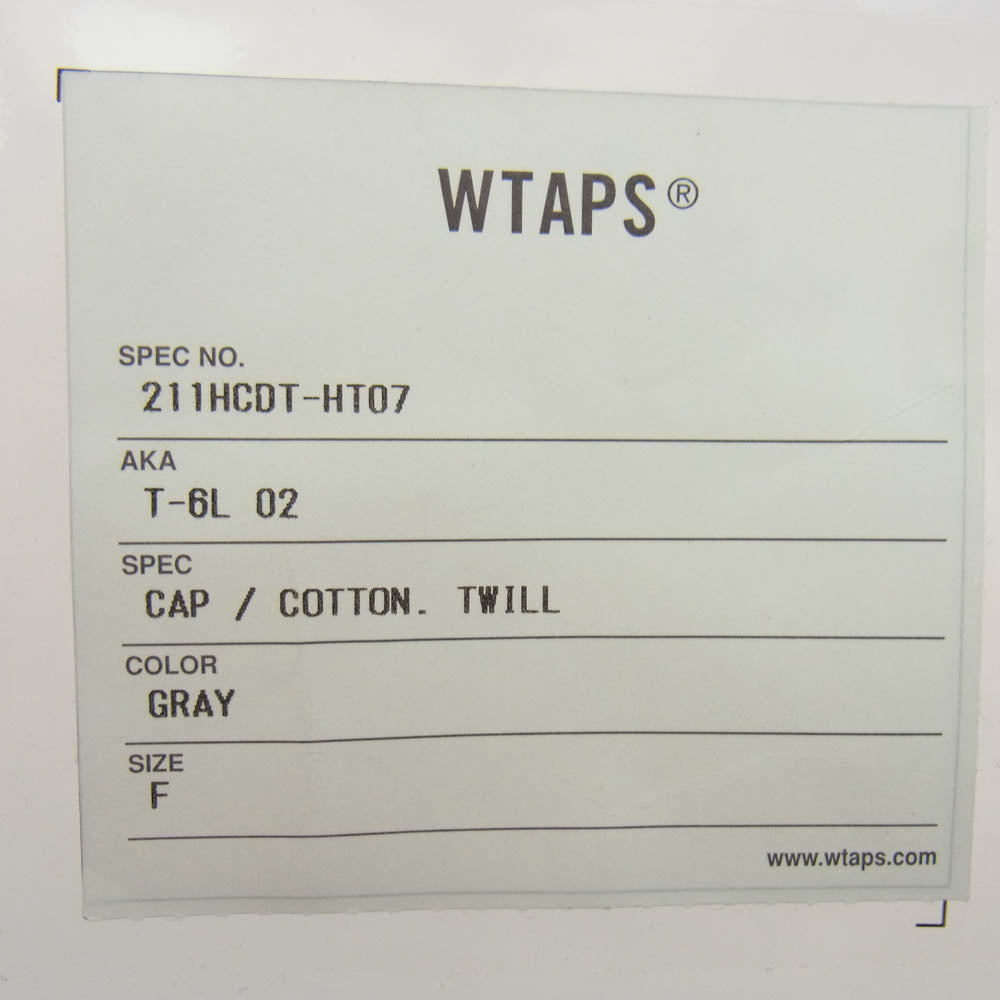 WTAPS ダブルタップス 21SS 211HCDT-HT07 T-6L 02 CAP COTTON. Twill コットン ツイル パネル キャップ 帽子 GRAY【新古品】【未使用】【中古】