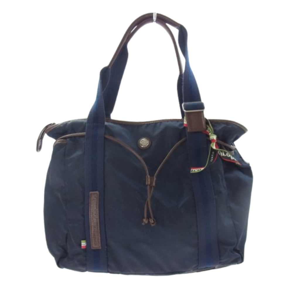 Orobianco オロビアンコ レザーハンドル ナイロン トート バッグ ネイビー系【中古】