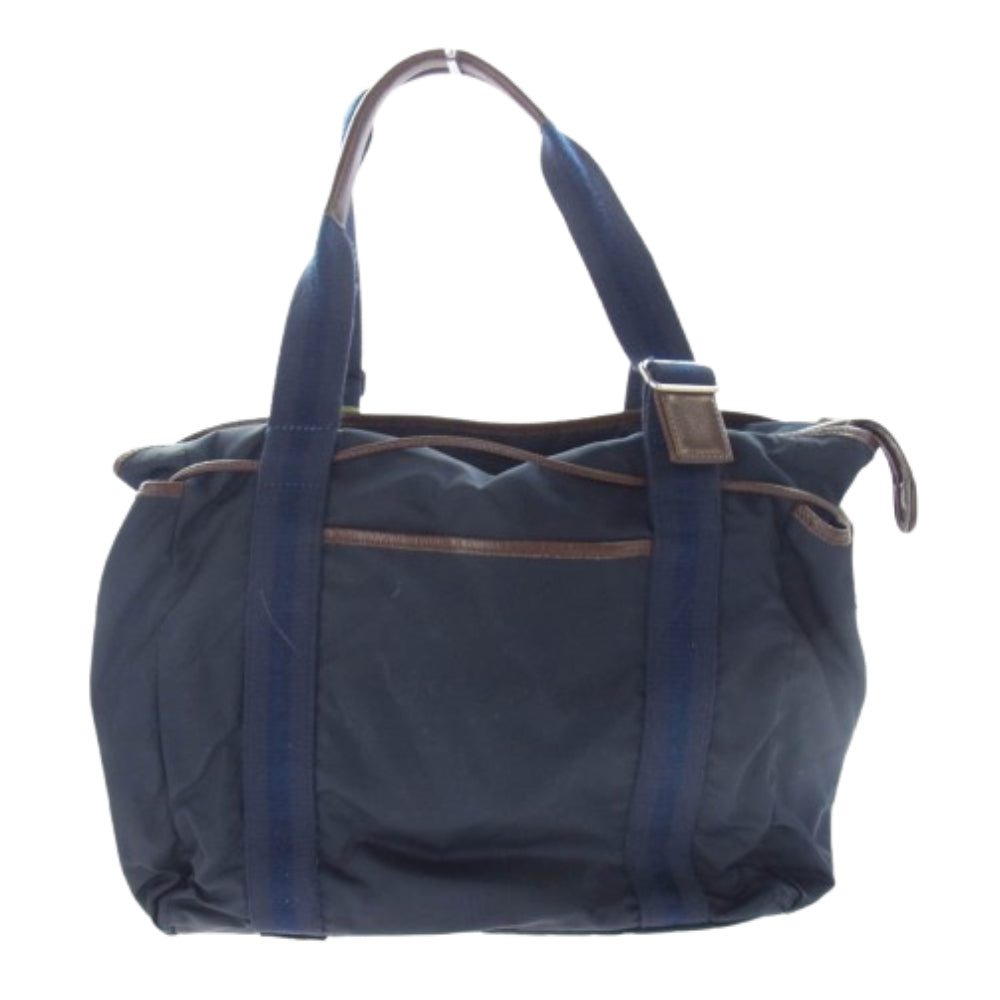 Orobianco オロビアンコ レザーハンドル ナイロン トート バッグ ネイビー系【中古】