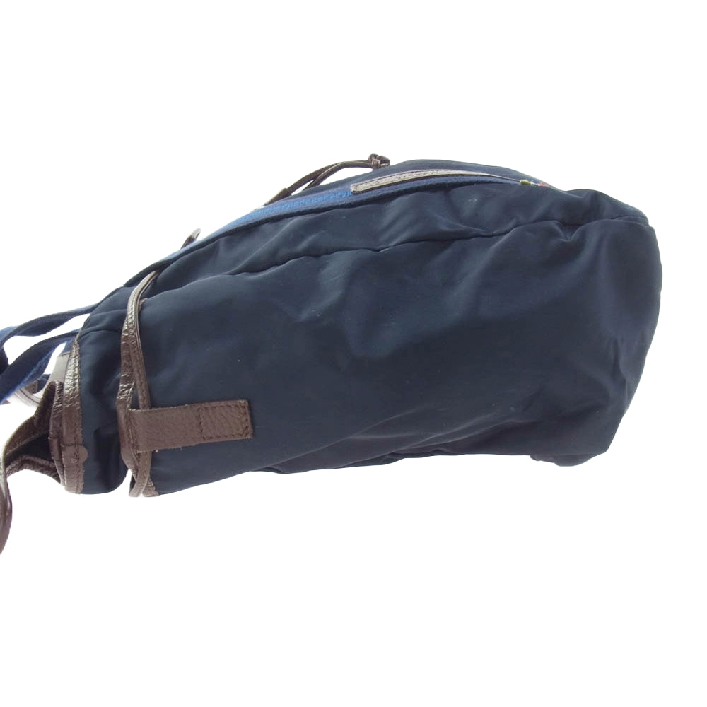 Orobianco オロビアンコ レザーハンドル ナイロン トート バッグ ネイビー系【中古】