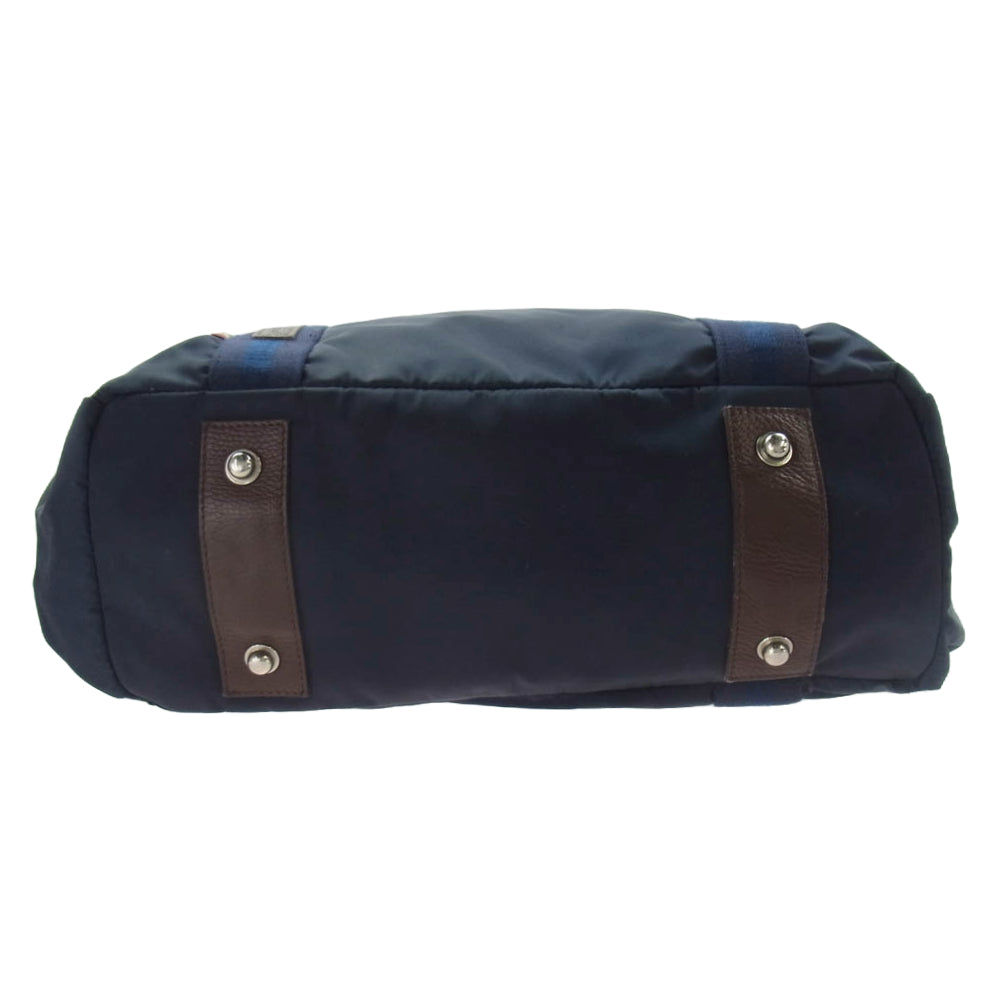 Orobianco オロビアンコ レザーハンドル ナイロン トート バッグ ネイビー系【中古】