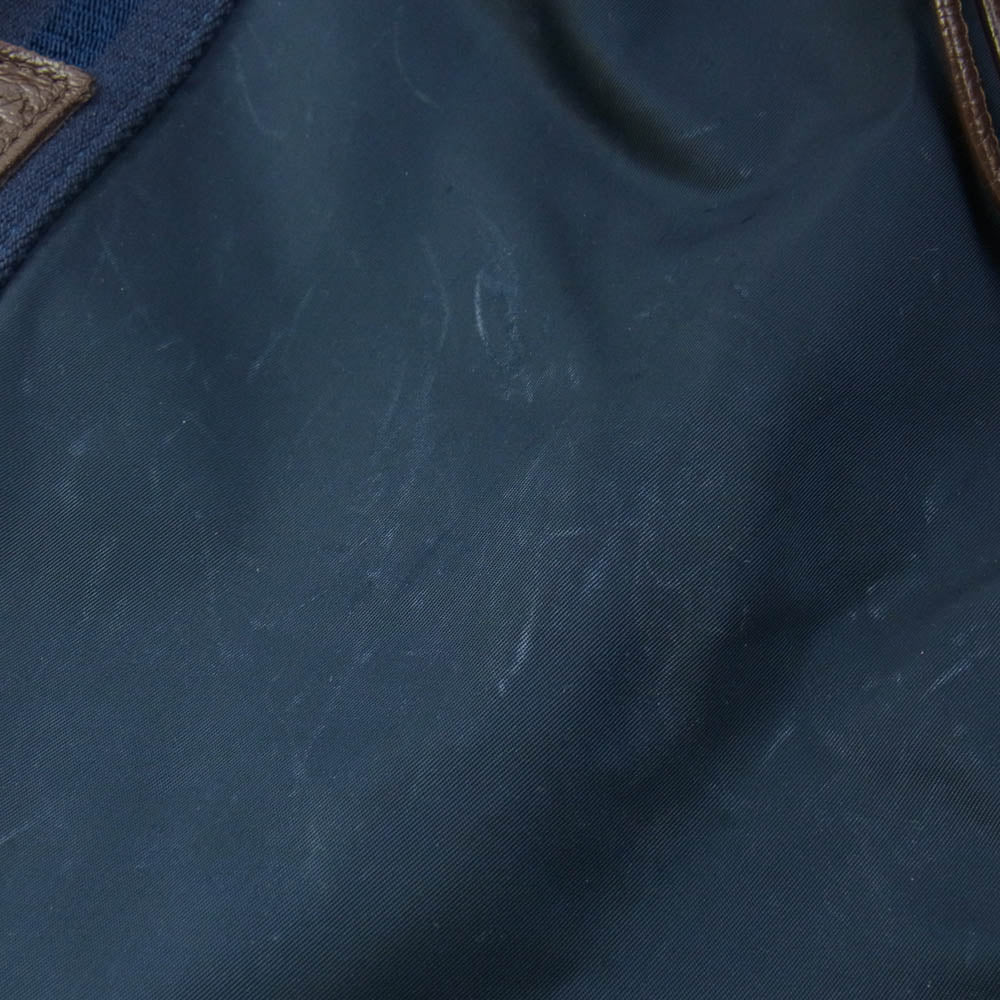 Orobianco オロビアンコ レザーハンドル ナイロン トート バッグ ネイビー系【中古】