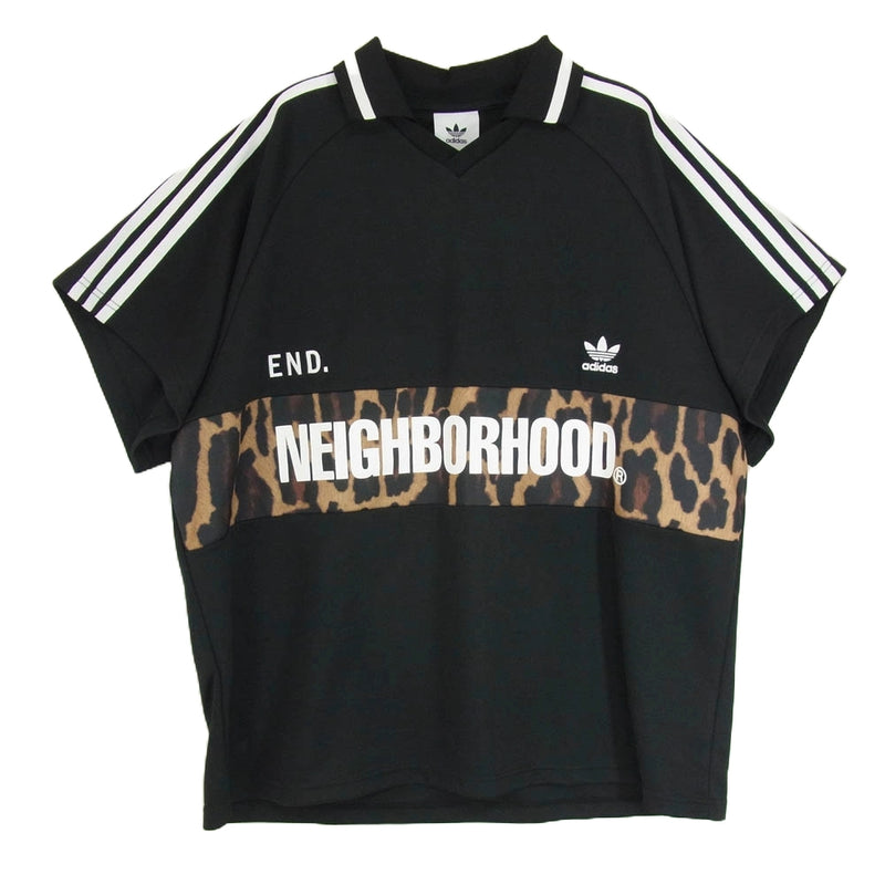 NEIGHBORHOOD ネイバーフッド GQ2937 adidas アディダス End エンド Oversize Jersey オーバーサイズ サイドライン アニマルプリント スキッパー 半袖 ポロシャツ ブラック系 M【中古】