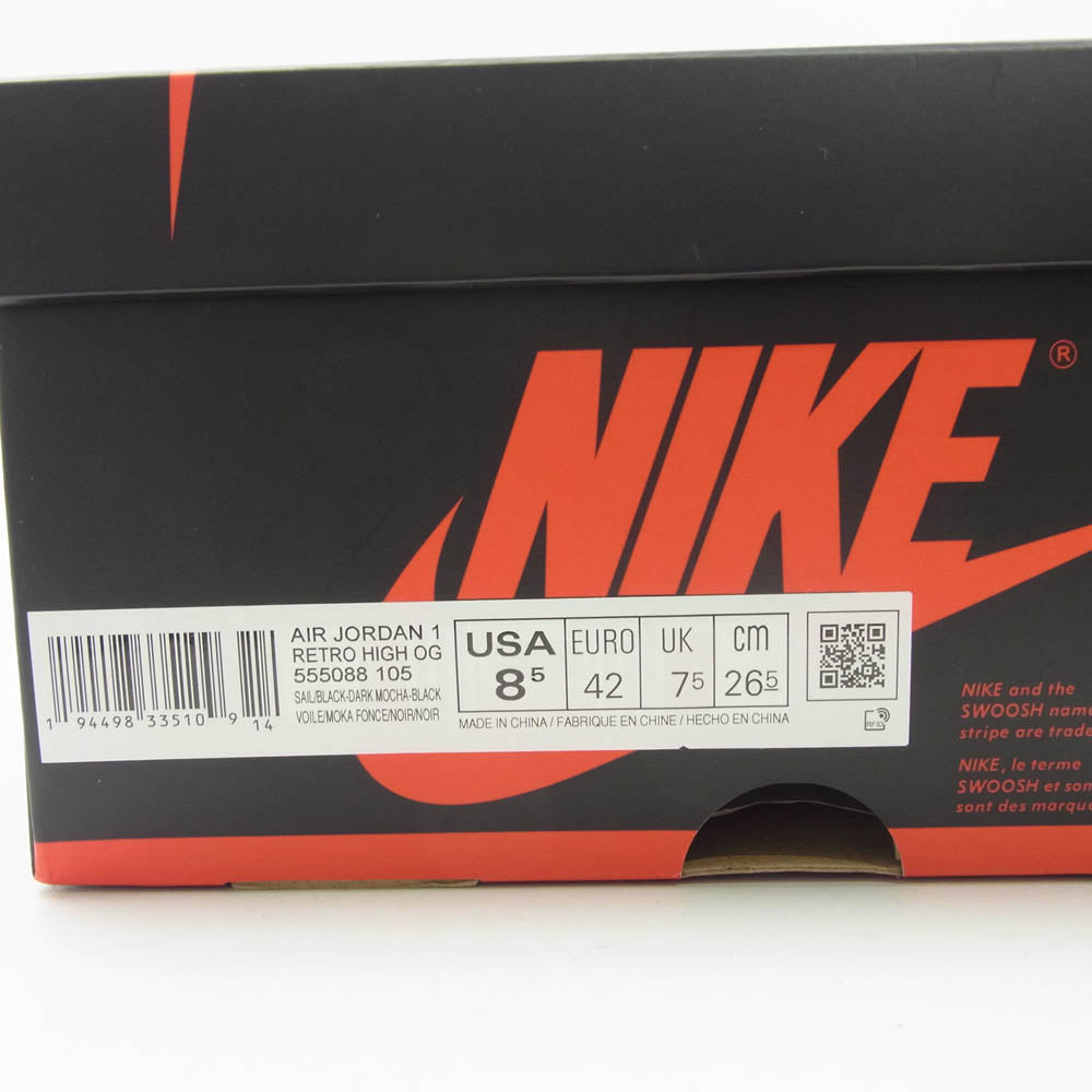 NIKE AIR JORDAN ナイキ ジョーダン 555088-105 フェイクバスターズ鑑定済 Air Jordan 1 High OG Sail Dark Mocha Black AJ1 エアジョーダン ハイ ダークモカ スニーカー 26.5cm【中古】