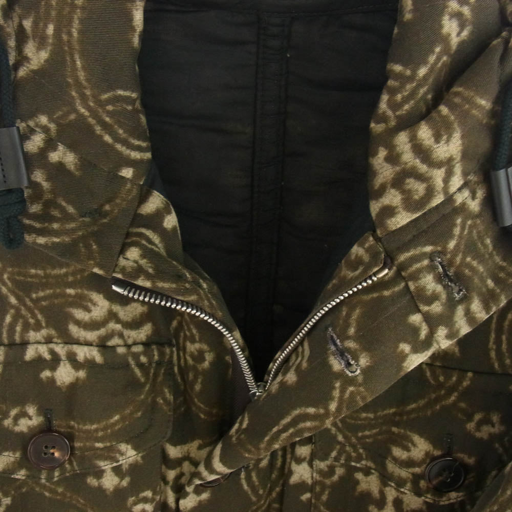 DRIES VAN NOTEN ドリスヴァンノッテン 19AW 総柄 キルティング フーデッド ジップアップ コート カーキ系【中古】