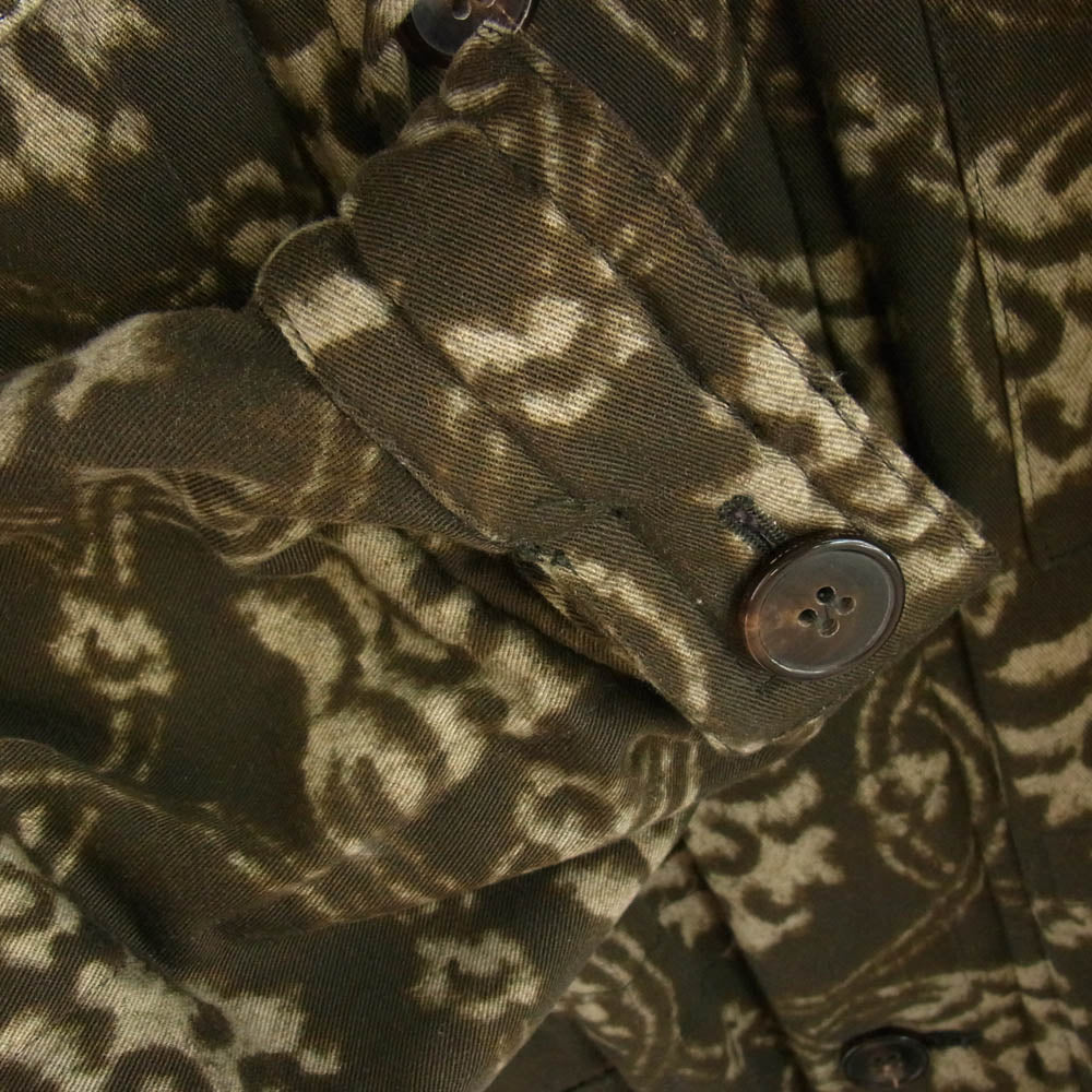 DRIES VAN NOTEN ドリスヴァンノッテン 19AW 総柄 キルティング フーデッド ジップアップ コート カーキ系【中古】