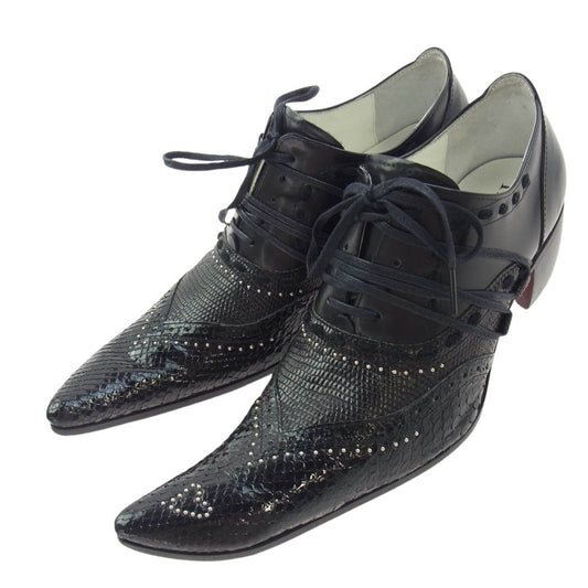 HIROMU TAKAHARA 97010002 BUTTERKNIFE SHOES バターナイフ ヒール シューズ ブラック系 40.5【中古】