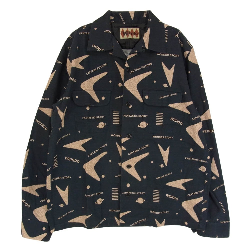 WEIRDO ウィアード WRD-12-SS-08 ATOMIC アトミック 総柄 コットン 長袖 シャツ ネイビー ブラック系 2XL【中古】