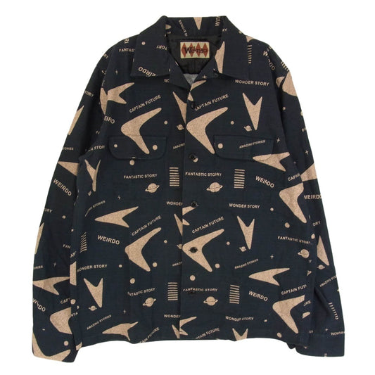WEIRDO ウィアード WRD-12-SS-08 ATOMIC アトミック 総柄 コットン 長袖 シャツ ネイビー ブラック系 2XL【中古】