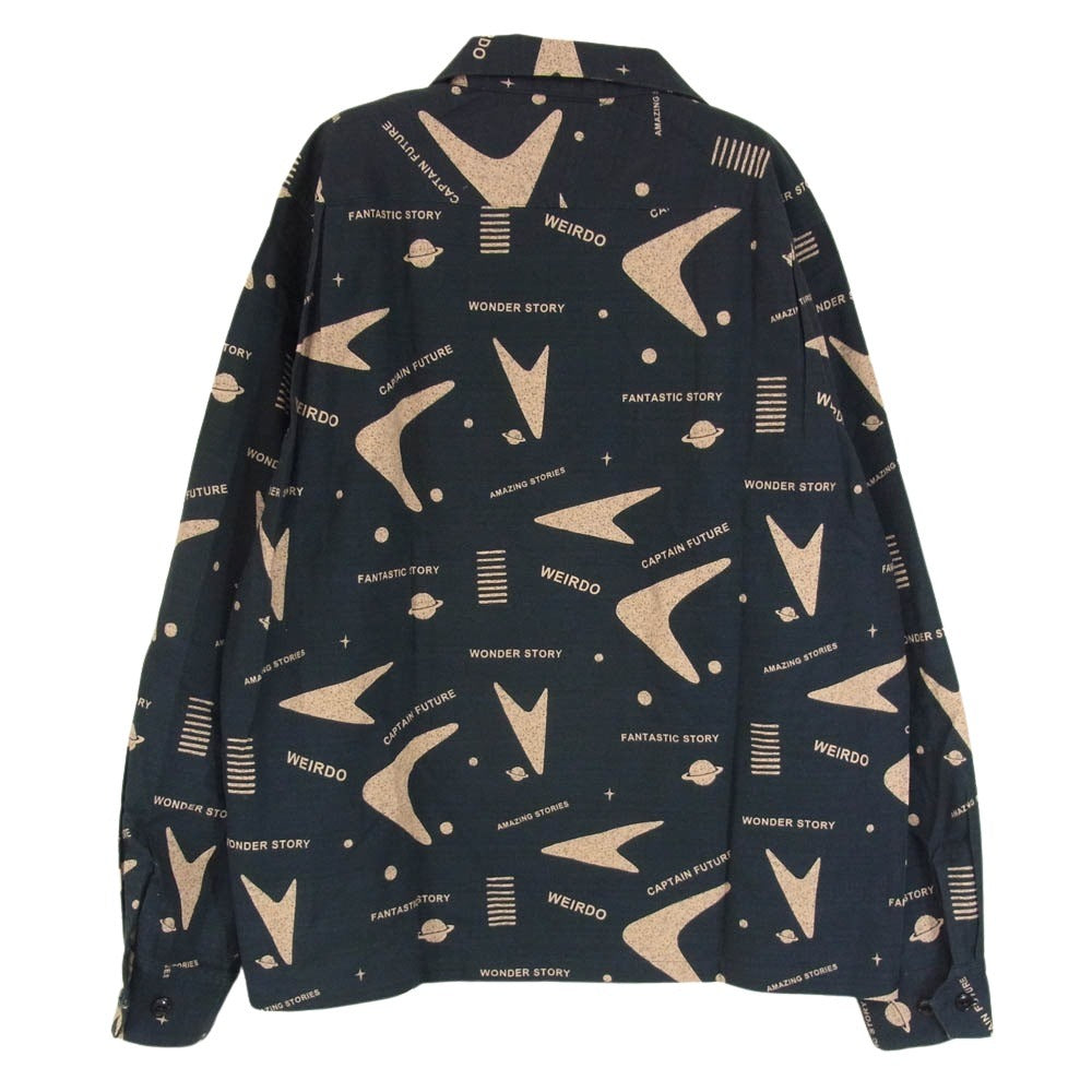 WEIRDO ウィアード WRD-12-SS-08 ATOMIC アトミック 総柄 コットン 長袖 シャツ ネイビー ブラック系 2XL【中古】