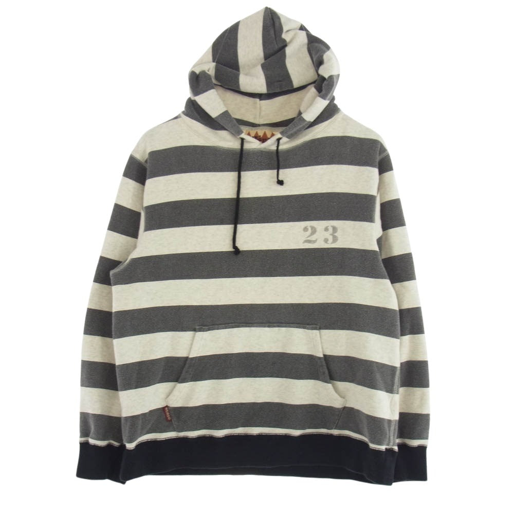 WEIRDO ウィアード WRD-13-AW-09 囚人 プリズナー ボーダー スウェット パーカー オフホワイト系 グレー系 XL【中古】