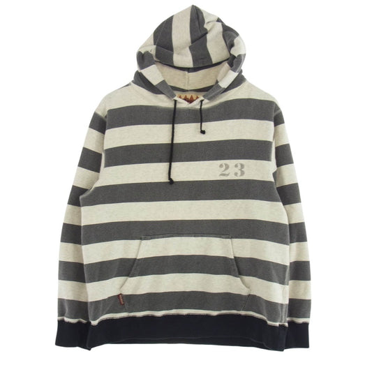 WEIRDO ウィアード WRD-13-AW-09 囚人 プリズナー ボーダー スウェット パーカー オフホワイト系 グレー系 XL【中古】