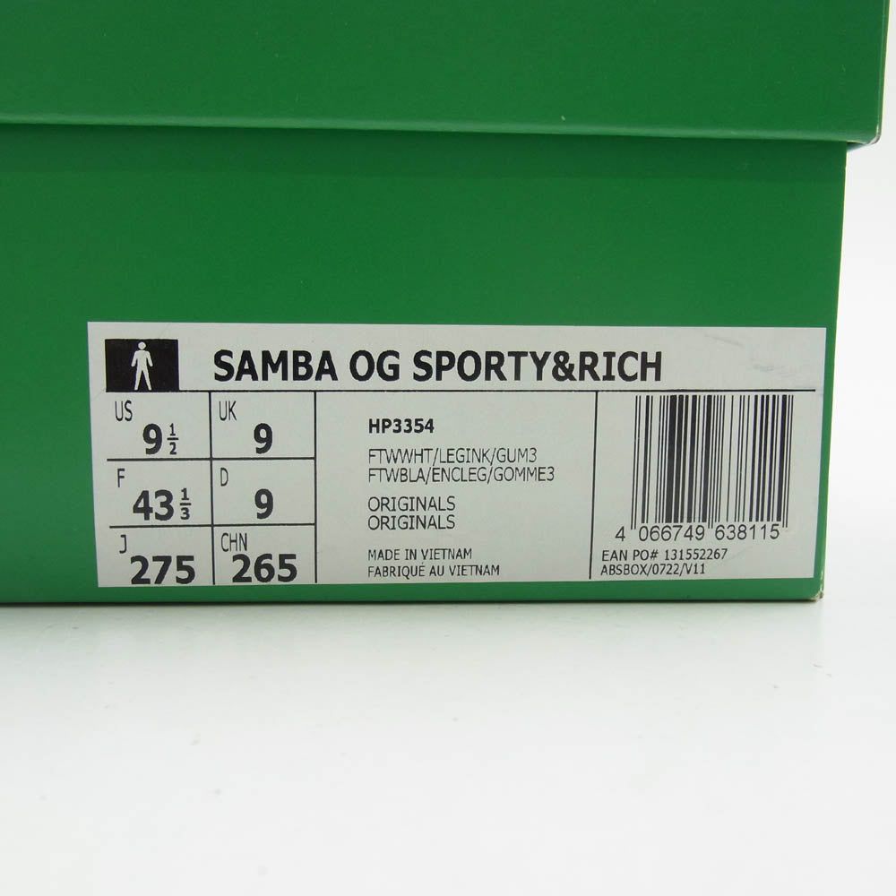 adidas アディダス HP3354 × Sporty & Rich スポーティアンドリッチ Samba OG Footwear White サンバ スニーカー ホワイト系 ブラック系 27.5cm【新古品】【未使用】【中古】