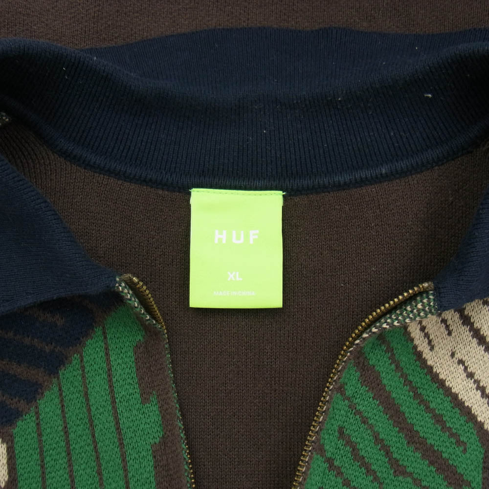 HUF ハフ KN00406 DIMENSIONS ZIP SWEATER ジップ ニット セーター ブラウン系 マルチカラー系 XL【中古】