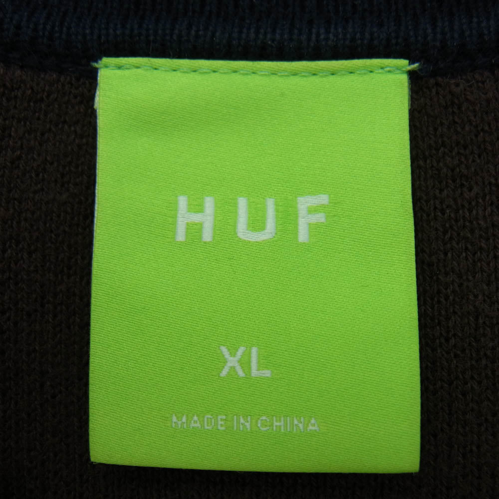 HUF ハフ KN00406 DIMENSIONS ZIP SWEATER ジップ ニット セーター ブラウン系 マルチカラー系 XL【中古】