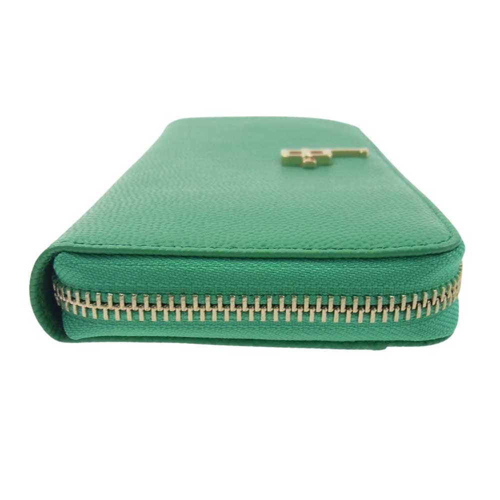 LANVIN en Bleu ランバンオンブルー 484590 エルヴィー ロゴデザイン レザーウォレット 長財布 L字ジップ グリーン系【新古品】【未使用】【中古】