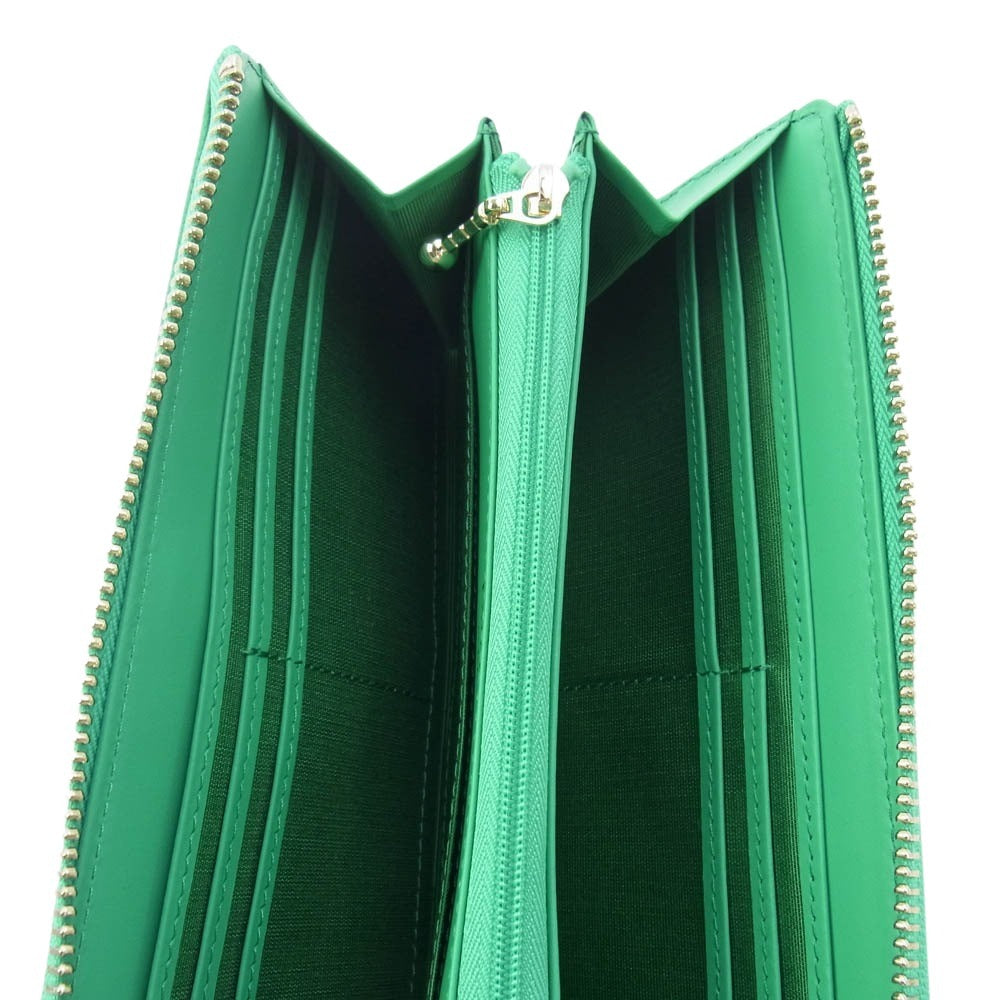 LANVIN en Bleu ランバンオンブルー 484590 エルヴィー ロゴデザイン レザーウォレット 長財布 L字ジップ グリーン系【新古品】【未使用】【中古】
