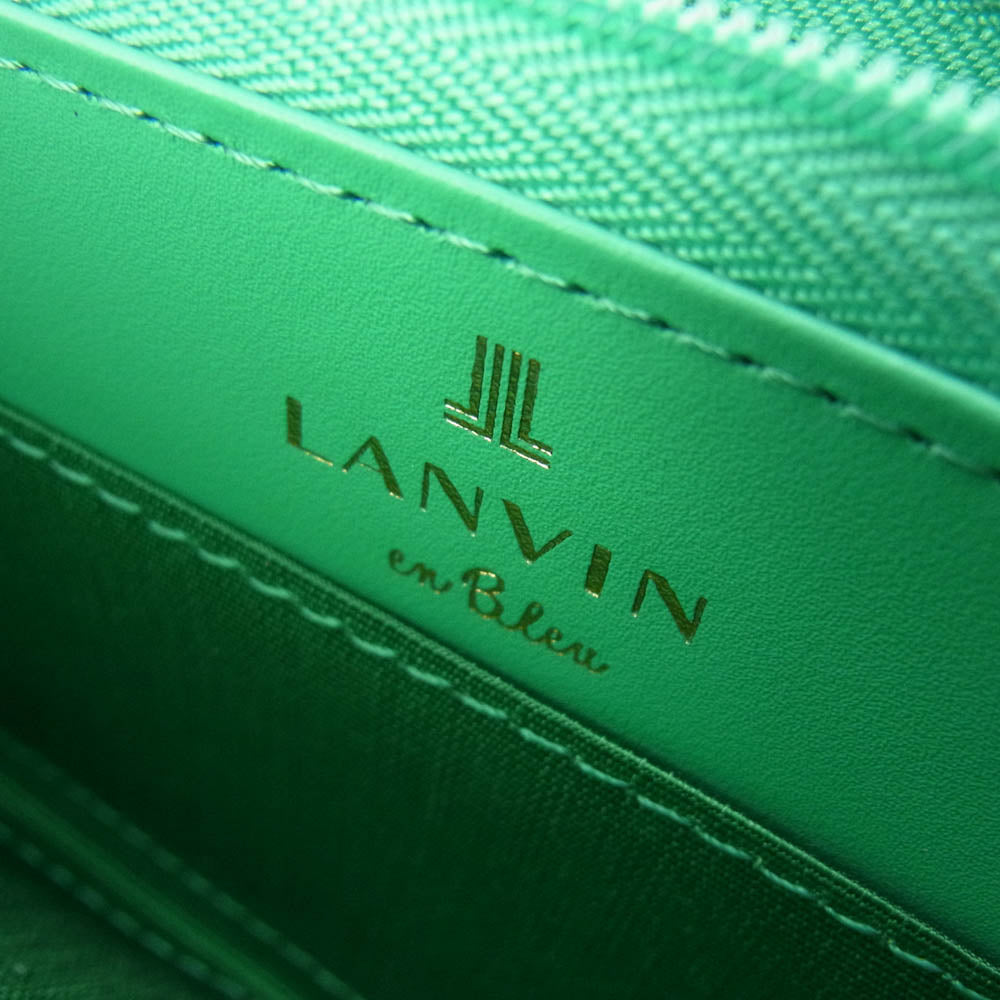 LANVIN en Bleu ランバンオンブルー 484590 エルヴィー ロゴデザイン レザーウォレット 長財布 L字ジップ グリーン系【新古品】【未使用】【中古】