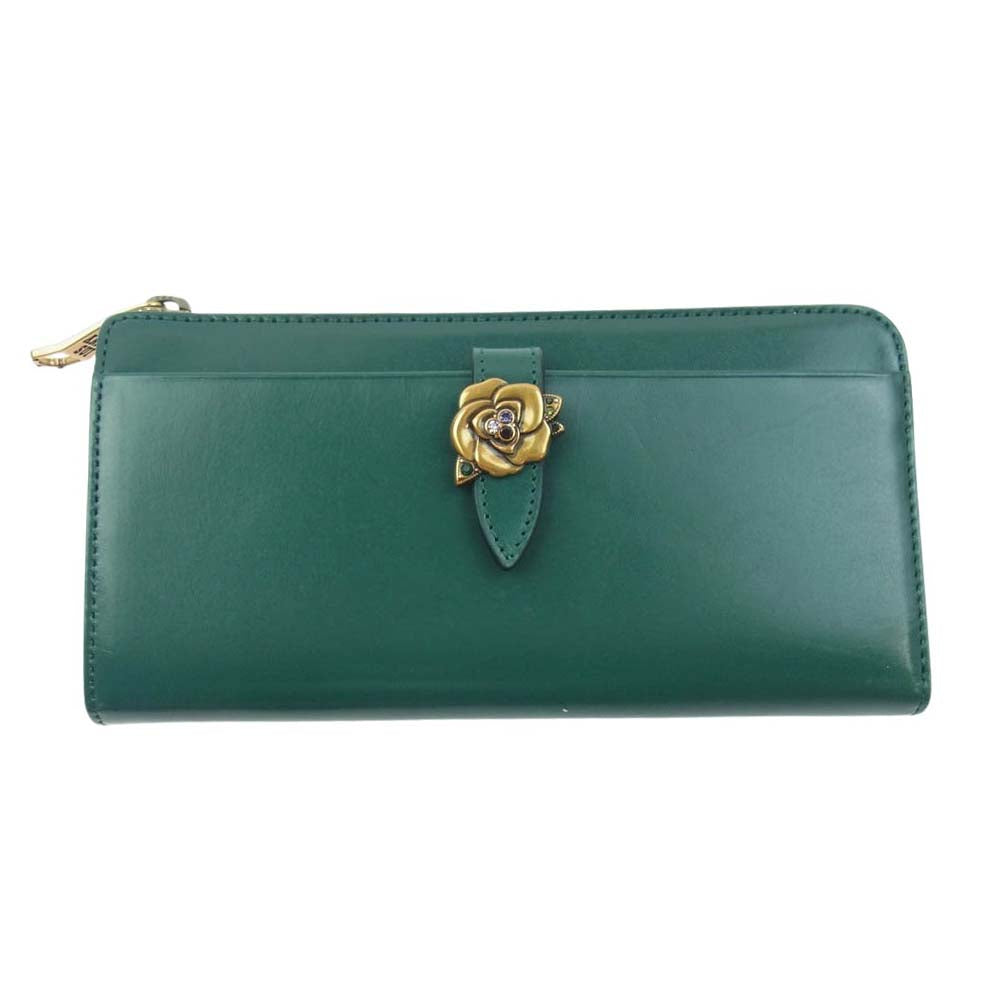 ANNA SUI アナスイ 317830 ブルボン レザーウォレット 長財布 L字ジップ グリーン系【新古品】【未使用】【中古】
