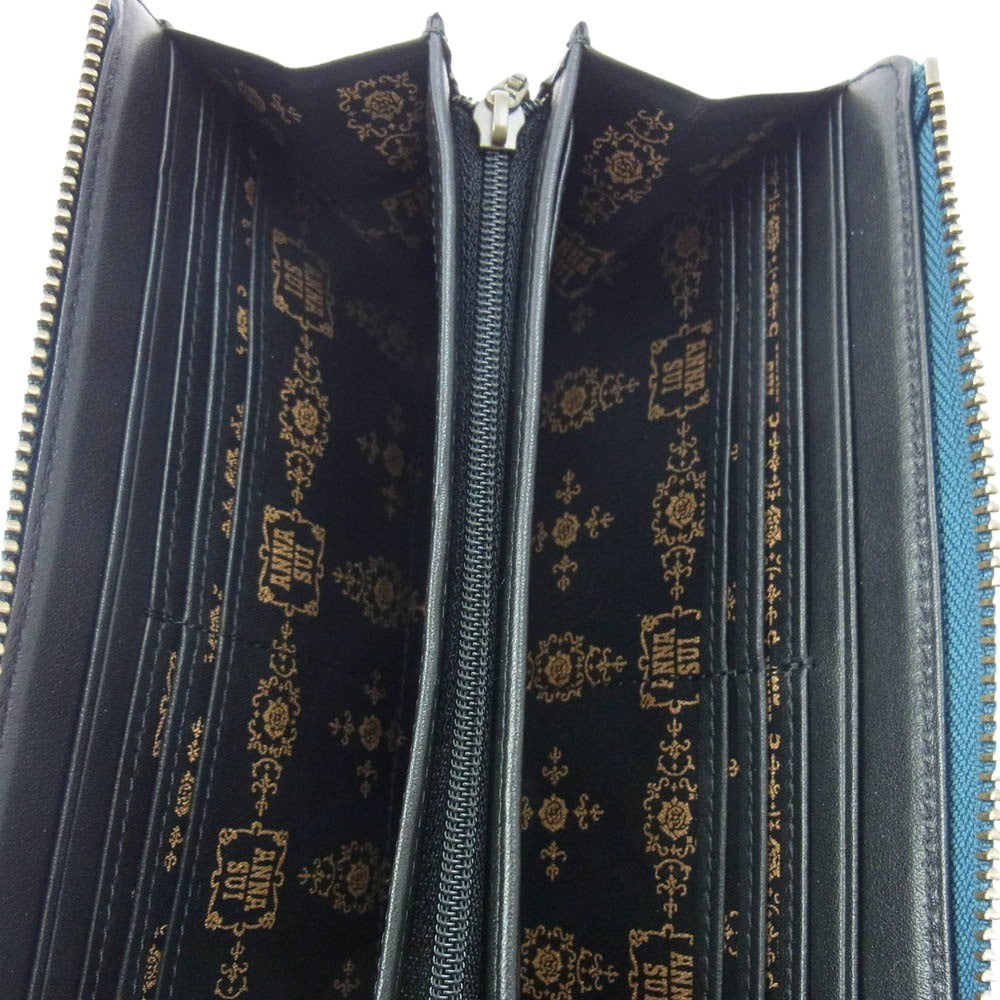 ANNA SUI アナスイ 317830 ブルボン レザーウォレット 長財布 L字ジップ グリーン系【新古品】【未使用】【中古】