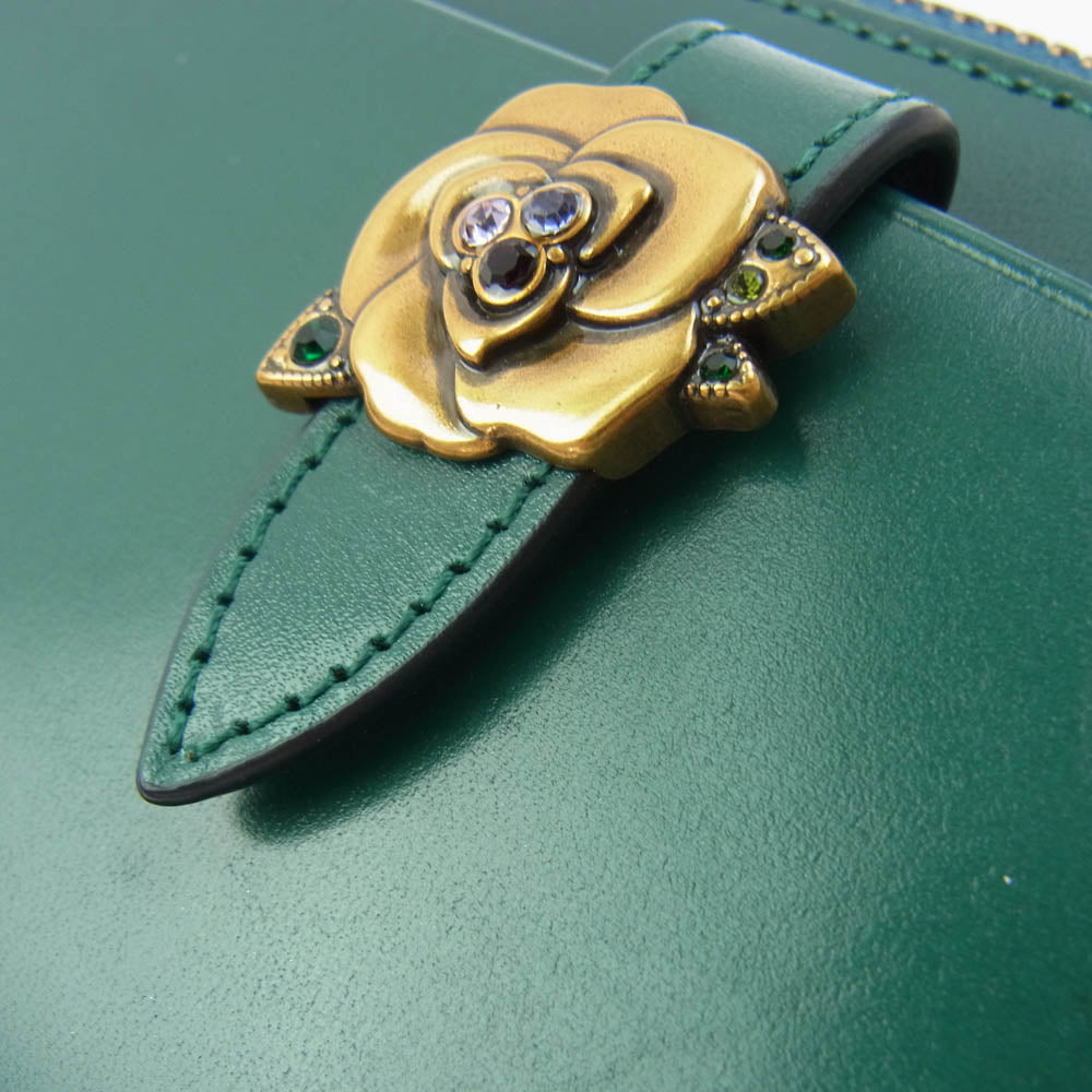 ANNA SUI アナスイ 317830 ブルボン レザーウォレット 長財布 L字ジップ グリーン系【新古品】【未使用】【中古】