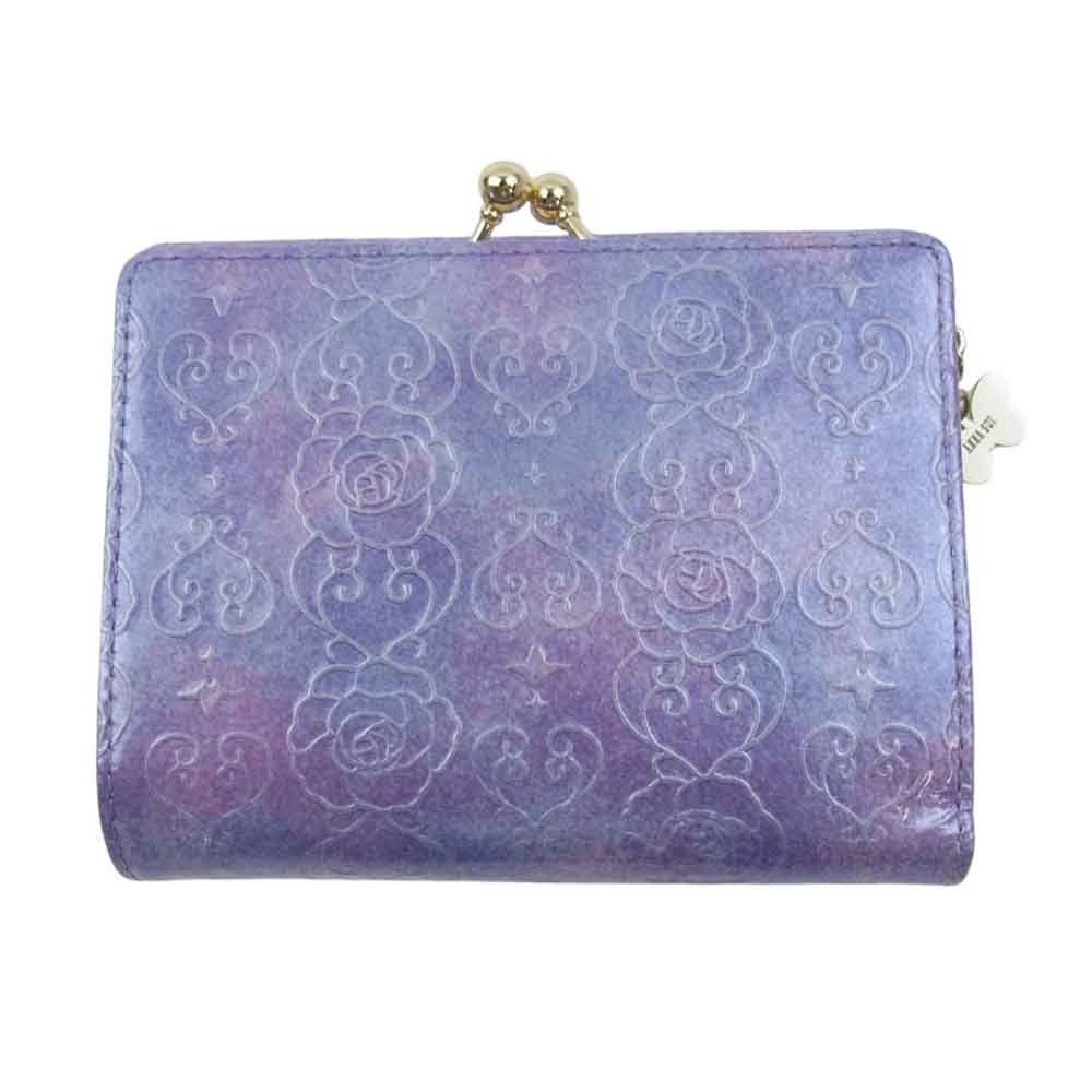 ANNA SUI アナスイ 317985 ローズハート 2つ折り レザーウォレット 財布 がま口 パープル系【新古品】【未使用】【中古】