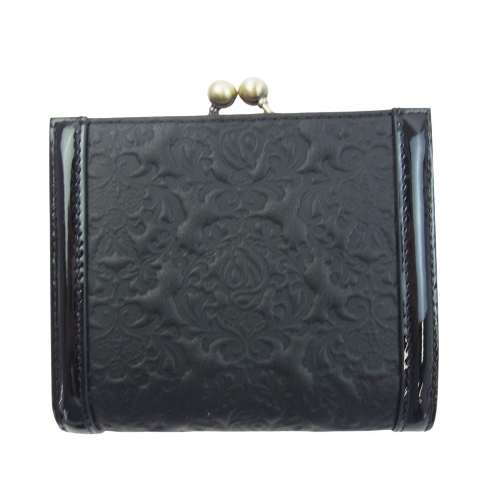 ANNA SUI アナスイ 316112 セルパン 2つ折り レザーウォレット 財布 がま口 ブラック系【新古品】【未使用】【中古】