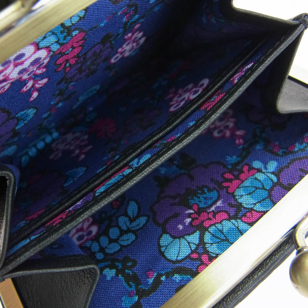 ANNA SUI アナスイ 316112 セルパン 2つ折り レザーウォレット 財布 がま口 ブラック系【新古品】【未使用】【中古】