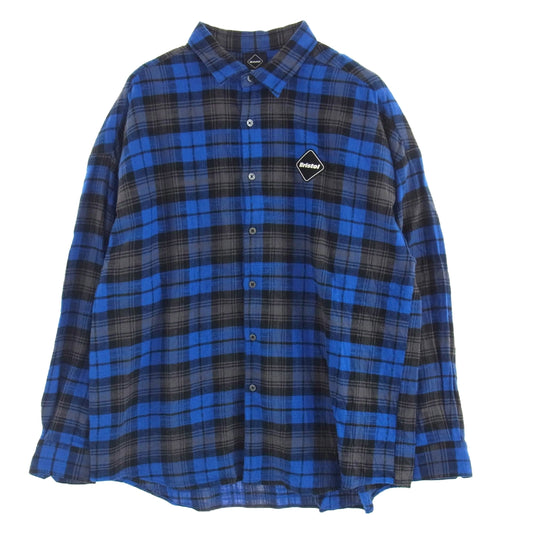 F.C.R.B. エフシーアールビー FCRB-242092 FLANNEL BIG LOGO BAGGY SHIRT(M BLUE) フランネル ビ ッグ ロゴ バギー チェック シャツ L ブルー系 L【中古】