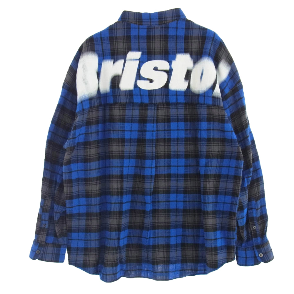 F.C.R.B. エフシーアールビー FCRB-242092 FLANNEL BIG LOGO BAGGY SHIRT(M BLUE) フランネル ビ ッグ ロゴ バギー チェック シャツ L ブルー系 L【中古】