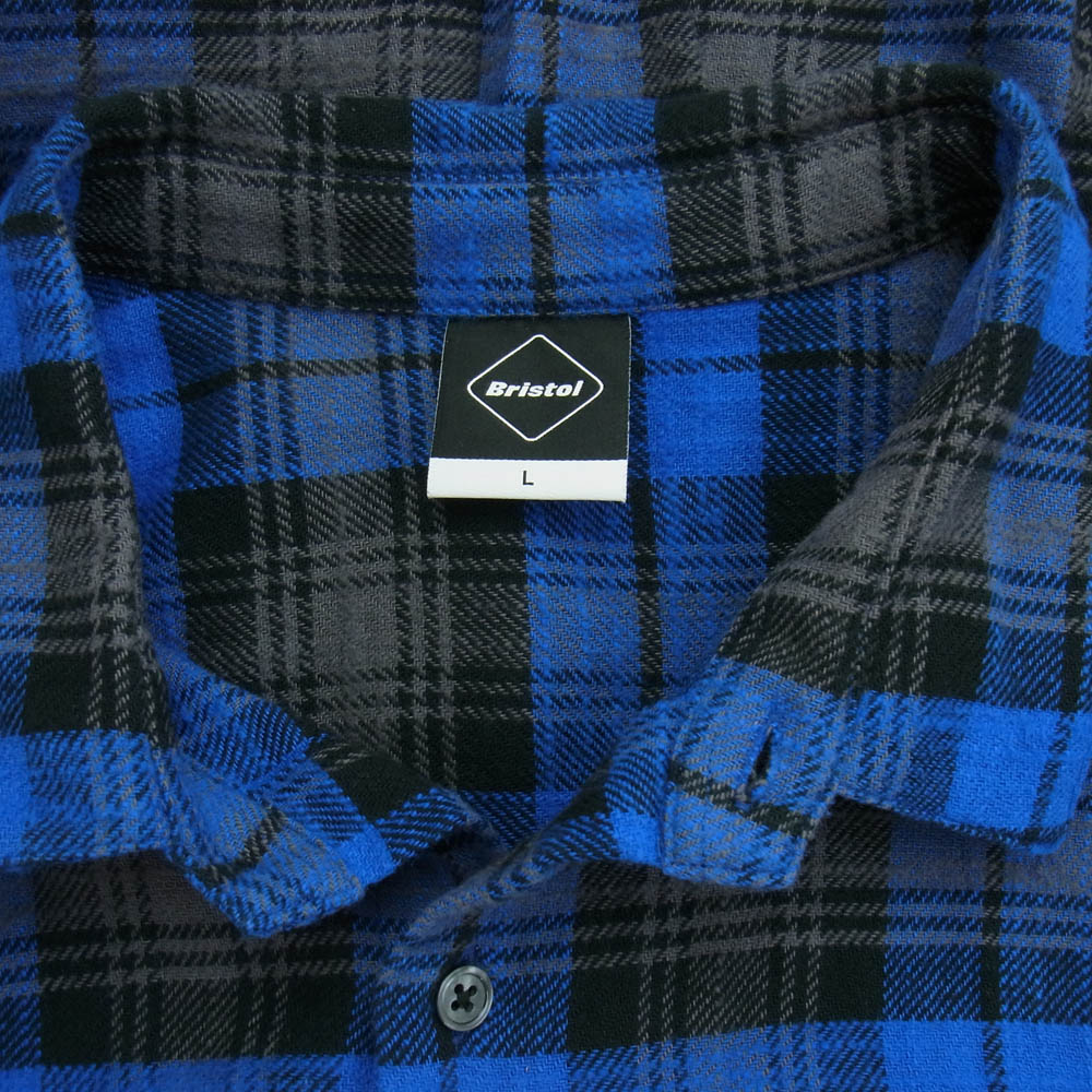 F.C.R.B. エフシーアールビー FCRB-242092 FLANNEL BIG LOGO BAGGY SHIRT(M BLUE) フランネル ビ ッグ ロゴ バギー チェック シャツ L ブルー系 L【中古】