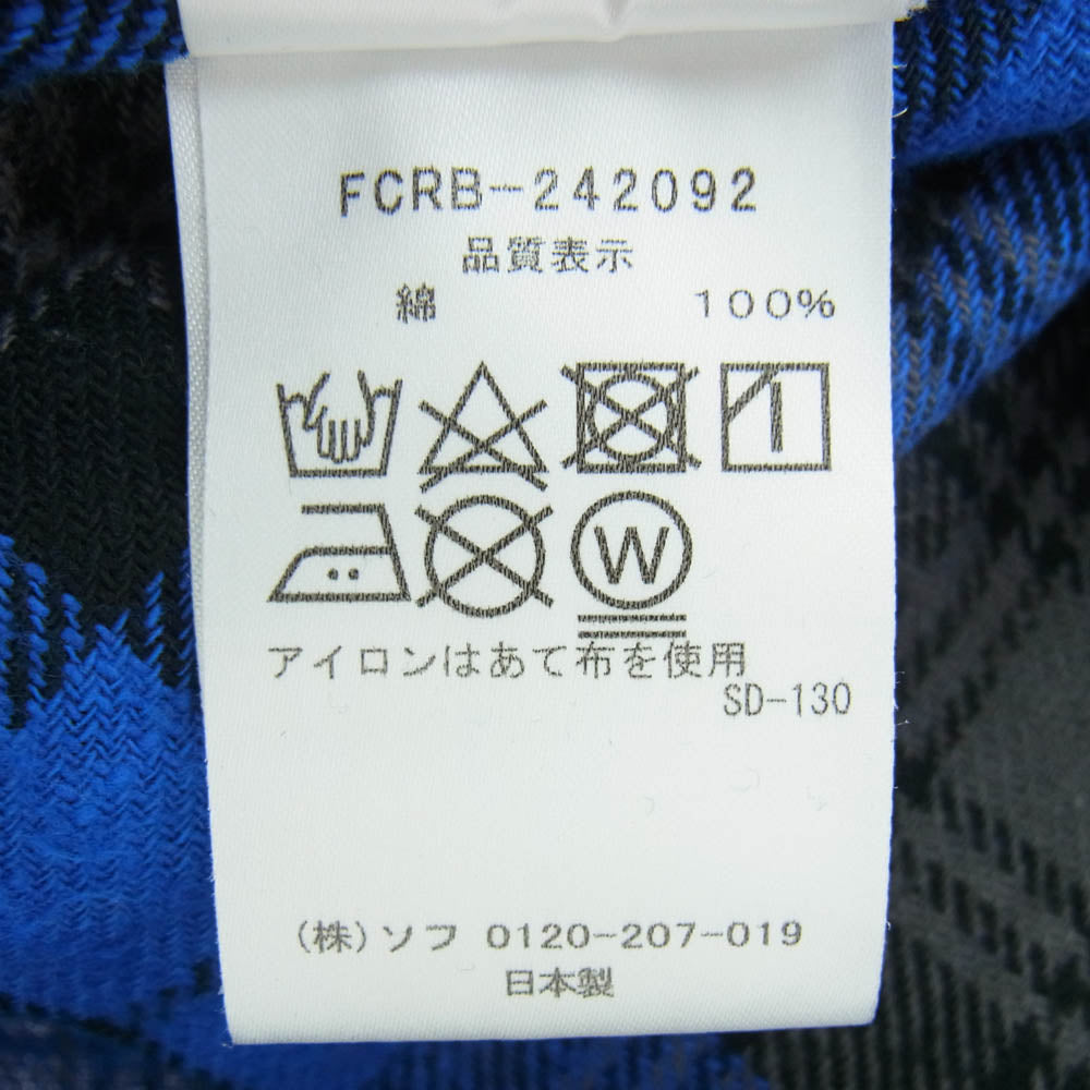 F.C.R.B. エフシーアールビー FCRB-242092 FLANNEL BIG LOGO BAGGY SHIRT(M BLUE) フランネル ビ ッグ ロゴ バギー チェック シャツ L ブルー系 L【中古】