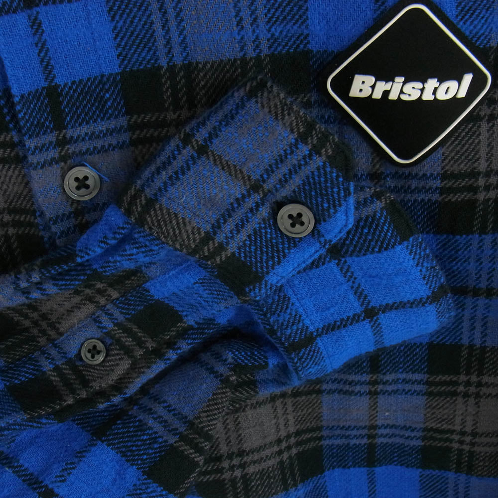 F.C.R.B. エフシーアールビー FCRB-242092 FLANNEL BIG LOGO BAGGY SHIRT(M BLUE) フランネル ビ ッグ ロゴ バギー チェック シャツ L ブルー系 L【中古】