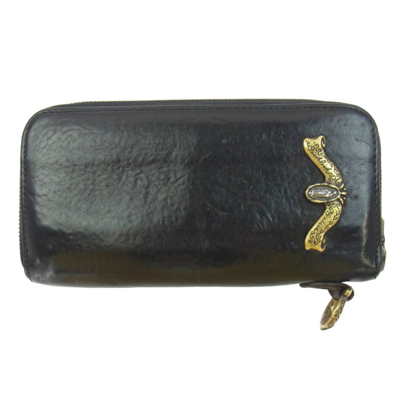 GALCIA ガルシア × BACKLASH バックラッシュ ラウンドジップ レザーウォレット 長財布 ブラック系【中古】
